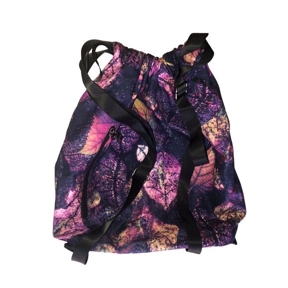Leaf Print Drawstring Backpack Front Pocket‎ Casual Daypack - Picture 3 of 12